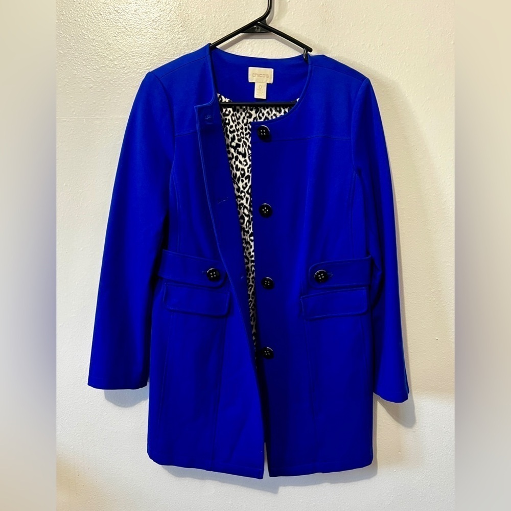 Chico's Royal Blue Ponte Pea Coat Blazer - Size Small (0) - Picture 3 of 15